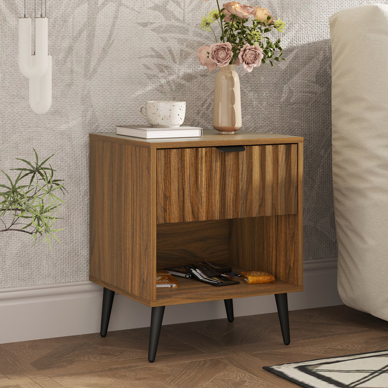1-Drawer Nightstand with Open Shelf, Brown