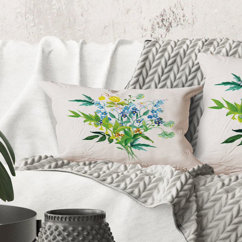 Rectangle, guirlande de fleurs des prés - coussin décoratif imprimé maison de campagne