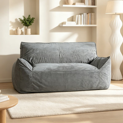 Fila Oversized 2-Seater Bean Bag Chair With Armrests, Velveteen Soft Large Lounger For Adults, Navy Blue Foam-Filled Couch For Living Room Home Theater