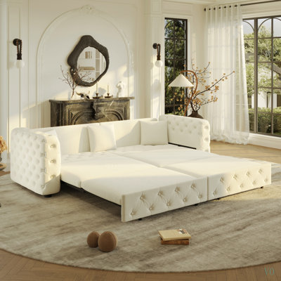 Très grand canapé-lit multifonctionnel de 89 po, canapé-lit coulissant 3 en 1, canapé classique en velours 4 places avec design capitonné, comprend 3 coussins décoratifs, convient aux appartements et aux salons