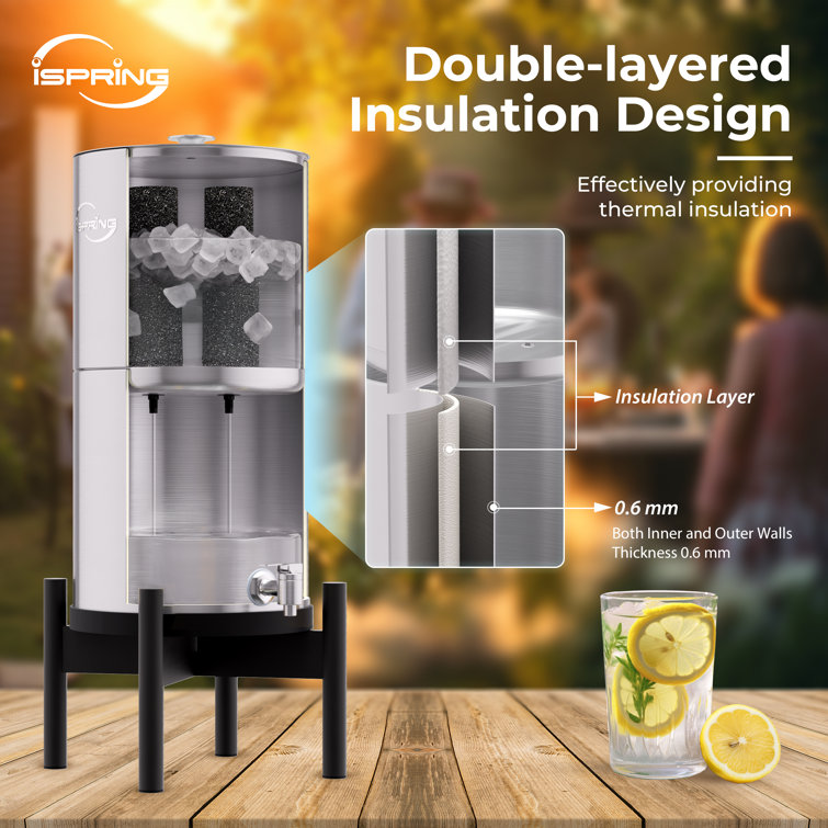 iSpring DGF2-B Gravity-Fed Stainless Steel Countertop Water Filter System with Black Wood Base,3.17 Gallons with 2 Activated Carbon Water Filters, Chlorine Reduction, Portable Water Filter for Home and Party