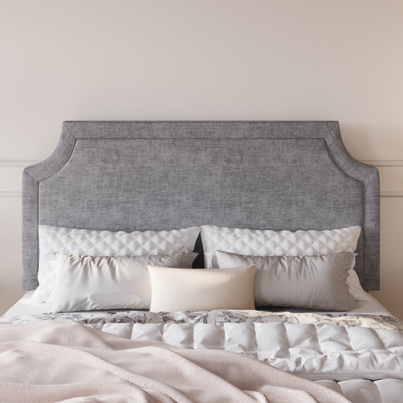 Lit tapissier en chenille moderne avec tête de lit réglable et pieds en bois massif, Gris, Grand lit
