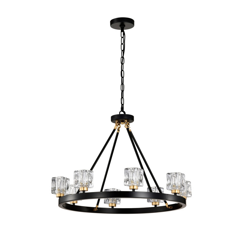 Noir mat + lustre en roue de chariot de style lustre en cristal de style campagnard pour salon
