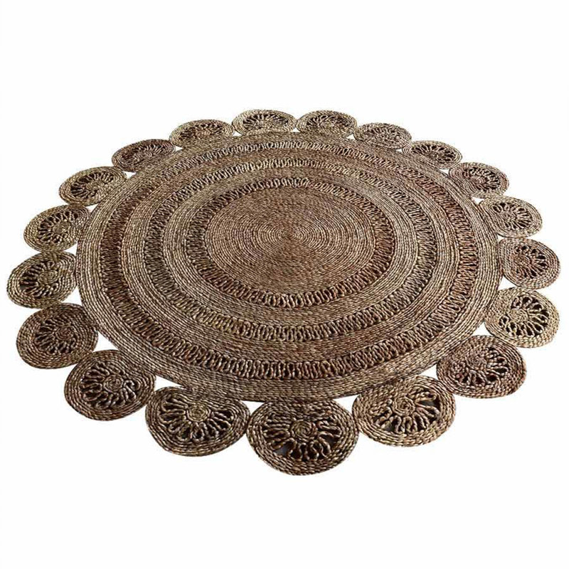 Valinda Hand Woven Jute Eco-Friendly Solid Area Rugs - Round, Beige Color, Oriental Design, Low Pile, Natural Fiber, Outdoor Indoor Handmade Area Rugs for Living Room, Bed Room