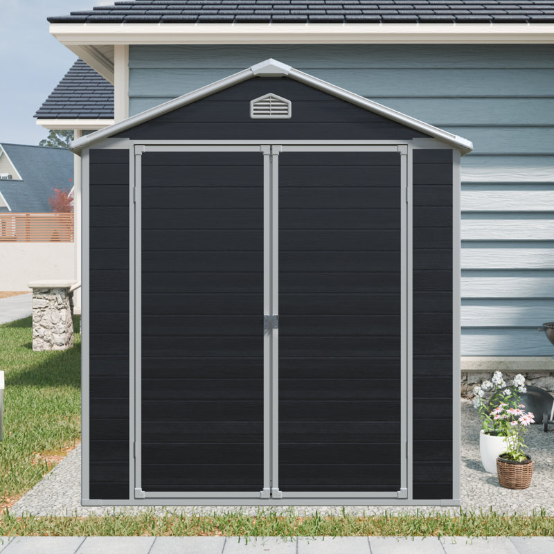 Ensemble de remise extérieure en résine 6 pi x 8 pi - parfait pour ranger des meubles de patio, noir (W540S00025)