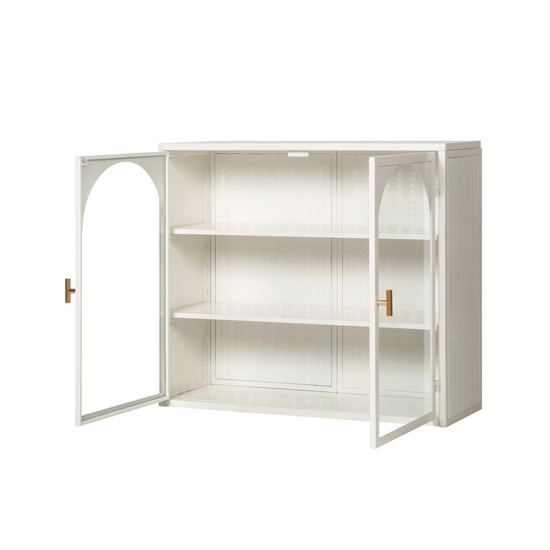 Armoire murale moderne à deux portes en verre avec rangement à trois niveaux pour le vestibule du salon, de la salle à manger, de l'armoire murale au motif tissé caractéristique