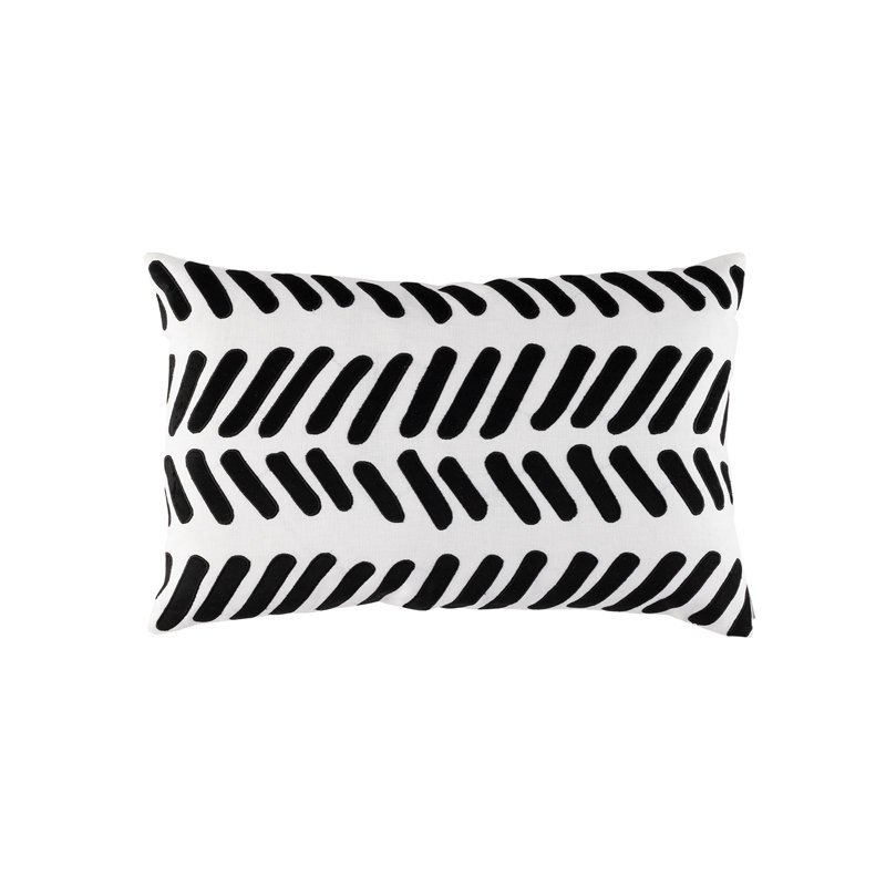 Housse et insert de coussin rectangulaire lombaire intérieur / extérieur Pérou, Blanc / noir