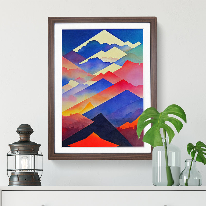 Watercoloured Mountain Landscape - Framed Print, Walnut Framed, 46cm H x 34cm W x 2cm D