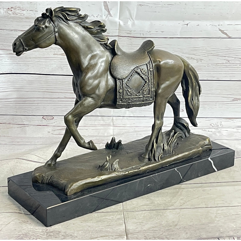 Tyshaun Saddled War Horse Working Equestrian Bronze Statue Sculpture After Pj Mene