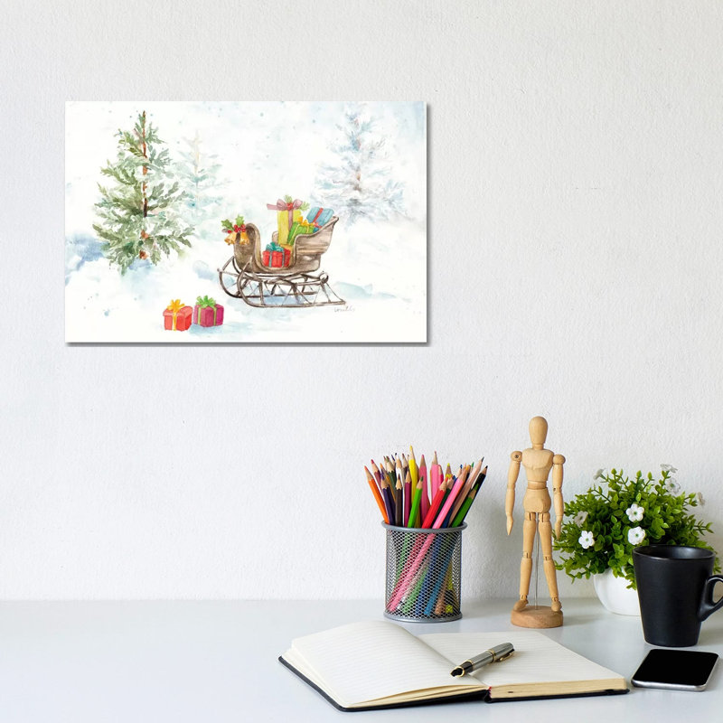 Presents In Sleigh On Snowy Day by Lanie Loreth - Wrapped Canvas Painting, 20.32 cm H x 30.48 cm W