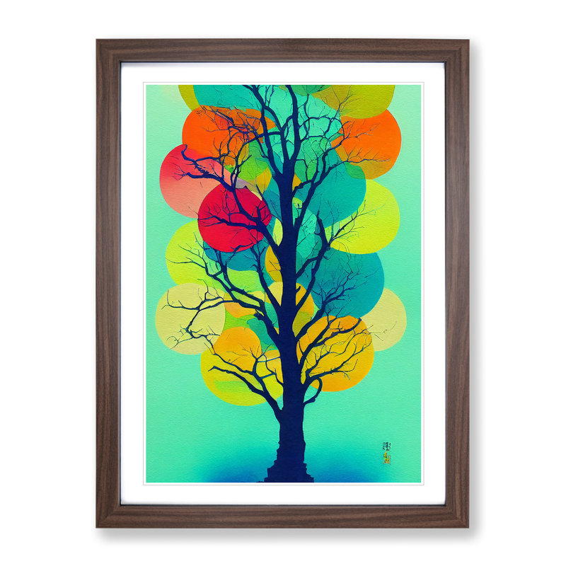 Abstract Vibrant Tree No.1 - Single Picture Frame Print, 64cm H x 46cm W x 2cm D, Walnut 