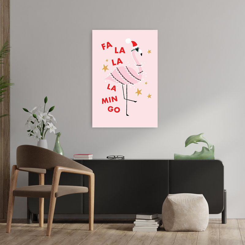 Fa La La Flamingo Abstract Bird Flamingo Tropical Winter Wall Art Print 1 Piece Wrapped Canvas Wall Art