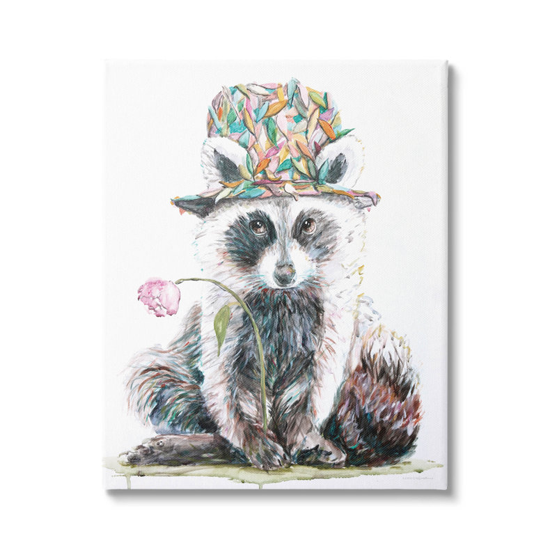 «Raccoon Pink Blossom Hat», art mural par Kamdon Kreations, H 20 po x l 16 po x P 1,5 po
