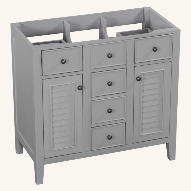 Gray 36" Freestanding Bathroom Vanity with Five Drawers