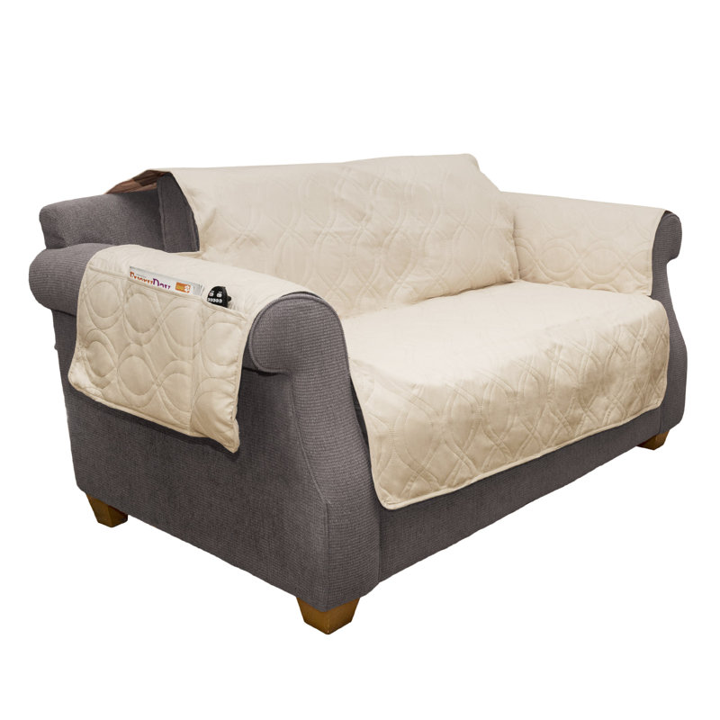 Tan Waterproof Polyester Loveseat Slipcover with Pockets