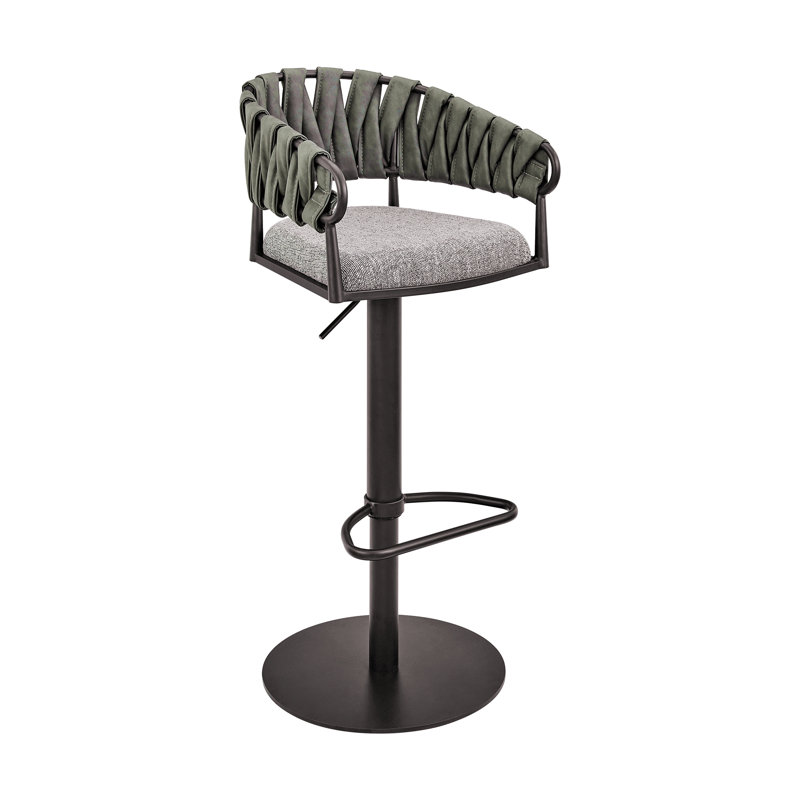 Tabouret de bar ou de comptoir pivotant réglable en métal noir avec tissu gris et similicuir