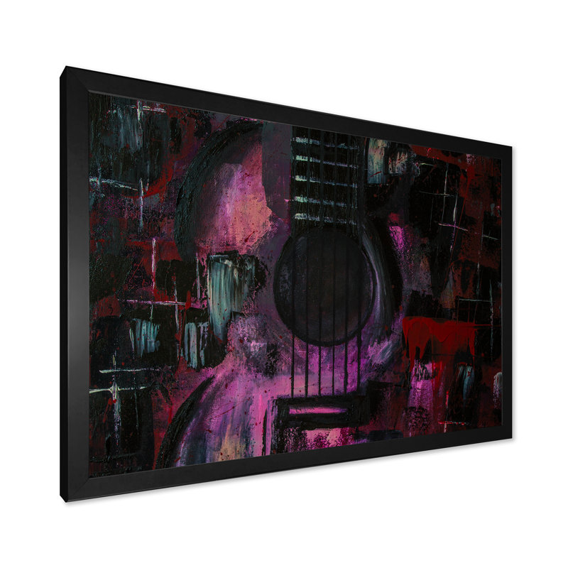 «Purple Music Guitare Ii», reproduction d'art sur toile moderne, H 34 po x l 44 po x P 1,5 po, Cadre noir