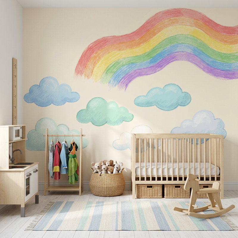 Papier peint arc-en-ciel mural pastel amovible, 100 po x 96 po, Peel and Stick