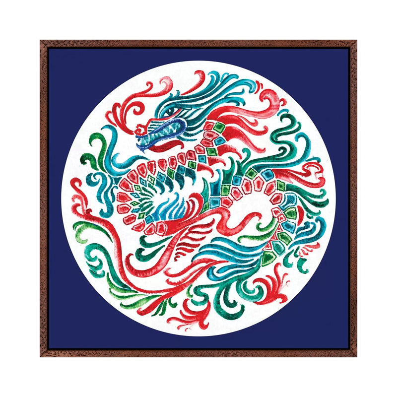 Flying Dragon 1 Piece Painting on Canvas, 93.98cm H x 93.98cm W x 3.81cm D, Classic Brown Wood Framed