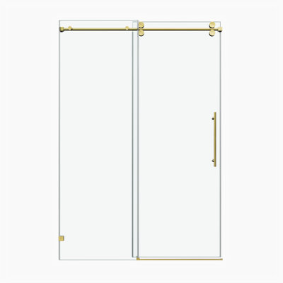 Porte de douche fixe et coulissante 54 po x 76 po, quincaillerie pour tube rond, quincaillerie pour tube rond, porte de douche en verre transparent, verre trempé de 3/8 po (10 mm), acier inoxydable, or brossé