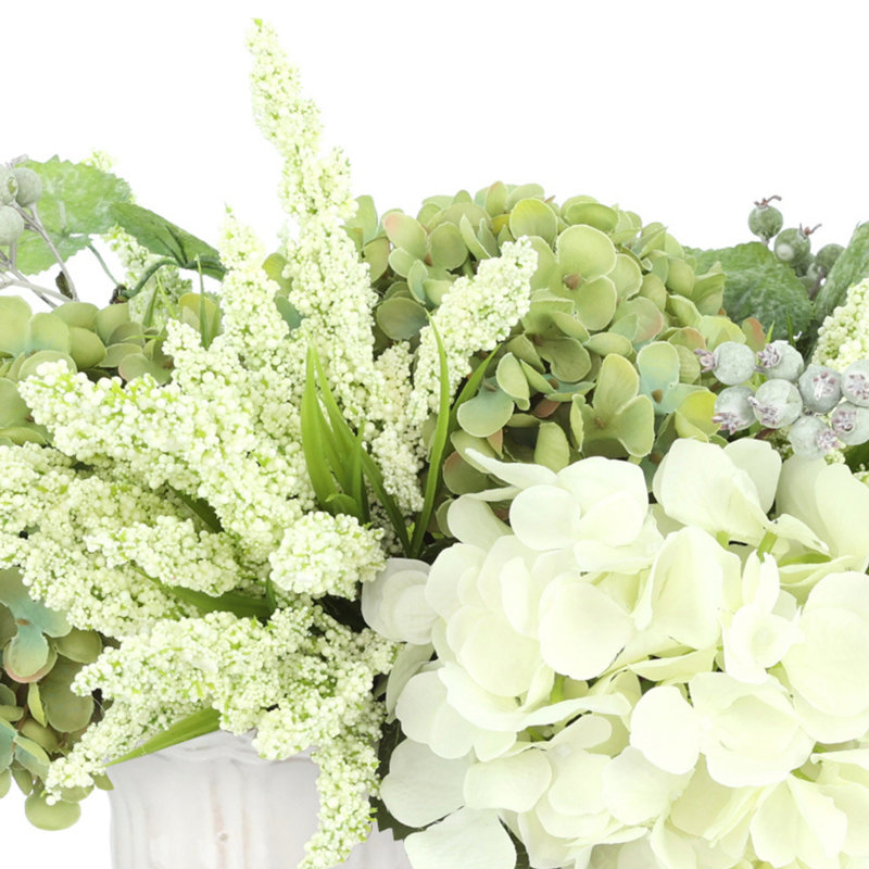 Hydrangea and Heather Arrangement, White/Green
