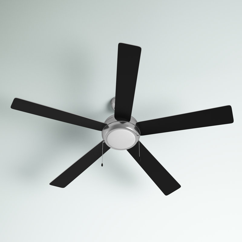 Croft 60"  5 - Blade LED Standard Ceiling Fan with Pull Chain and Light Kit Included, Brushed Nickel Bronze with Black Blade