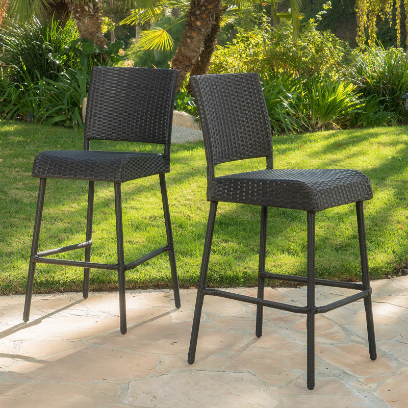 Ensemble de 2 tabourets de bar 29 po en rotin PE sans accoudoirs, brun foncé
