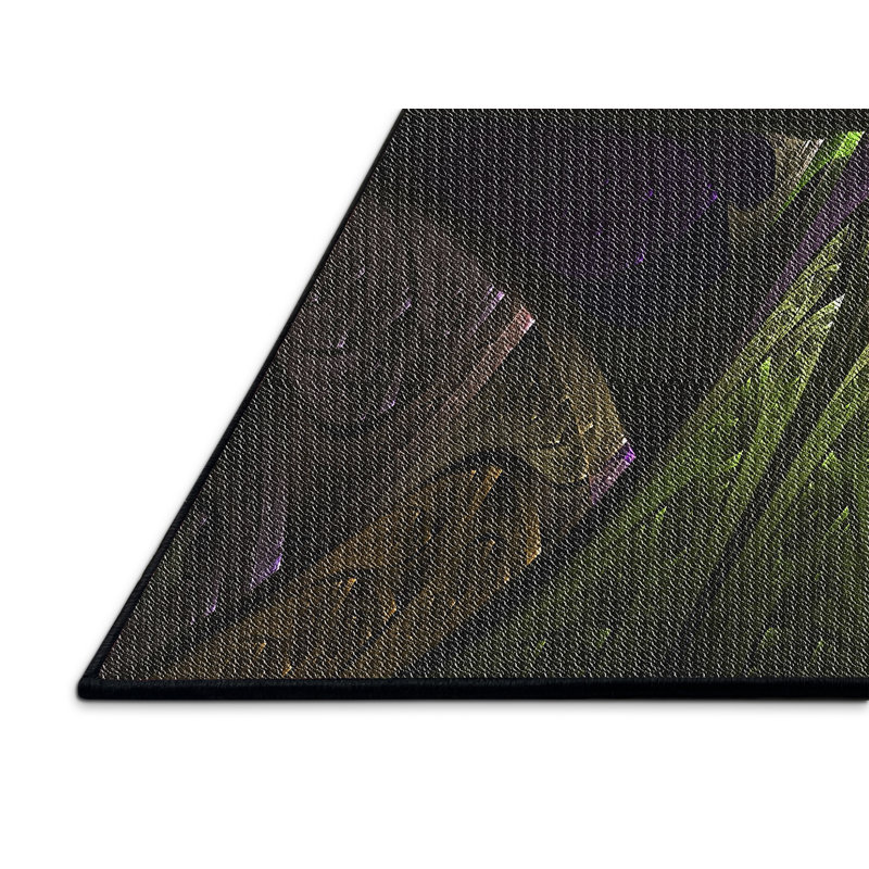 Tapis vert/brun/noir tissé à la machine, Rectangle 5 pi x 7 pi