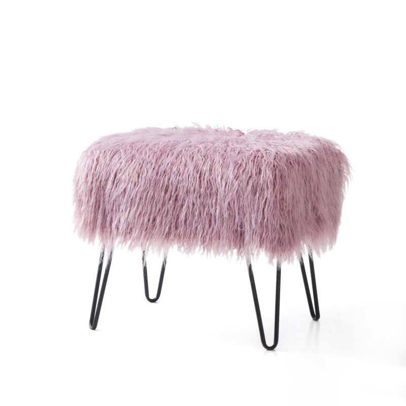 Keilia Upholstered Ottoman, Lilas Faux Fur