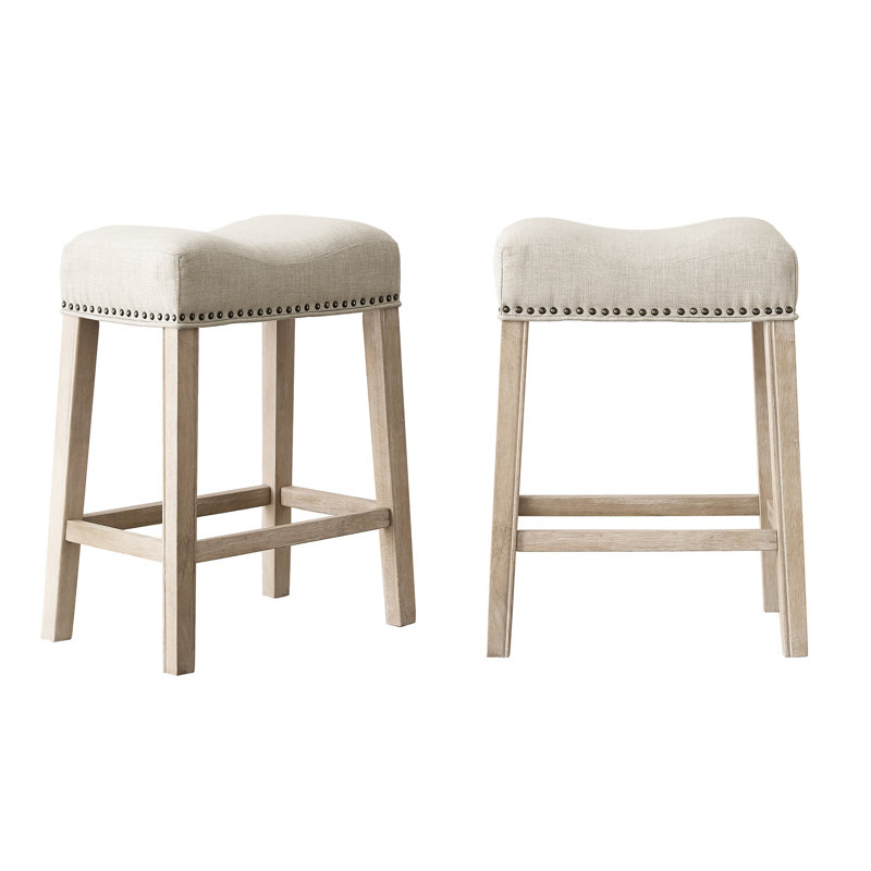 Tabourets de comptoir rembourrés brun clair avec siège de selle sans dossier, 24 po de hauteur, de 2, tabourets de bois pour la hauteur de la maison, brun clair, zone de résidence de construction