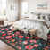 Large Floral Living Room Rug Washable Bedroom Rug Non-Slip Colorful Vintage Accent Floor Carpet For Home Decor