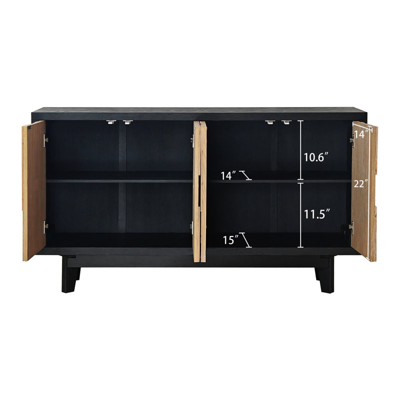 Buffet rustique en bois à 4 portes - Design moderne spacieux et élégant avec motif géométrique polyvalent et rangement