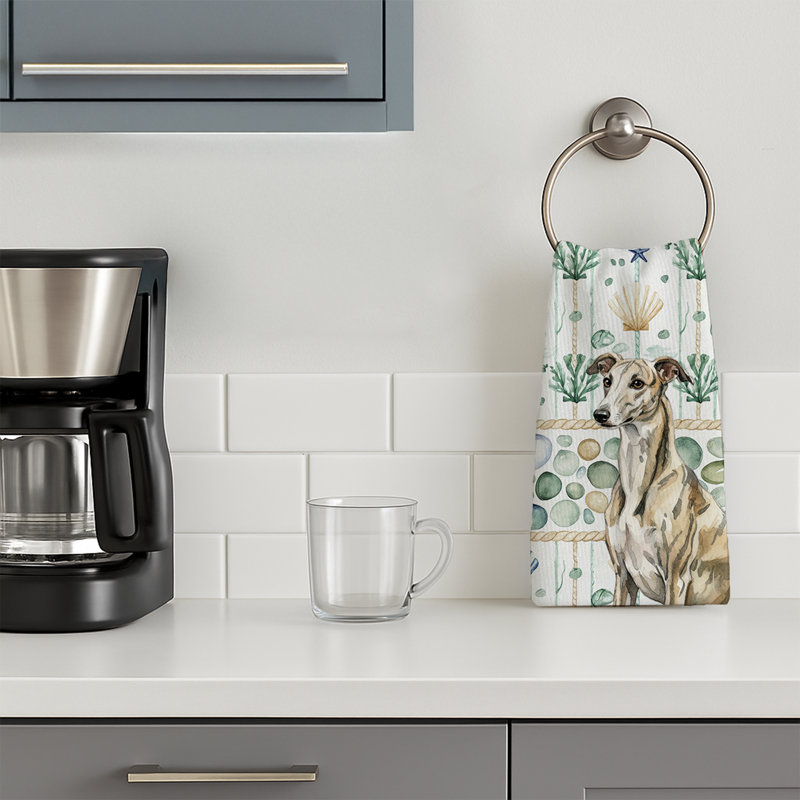 Brindle Whippet Coastal Sea Glass Kitchen Towel, Brindle Whippet