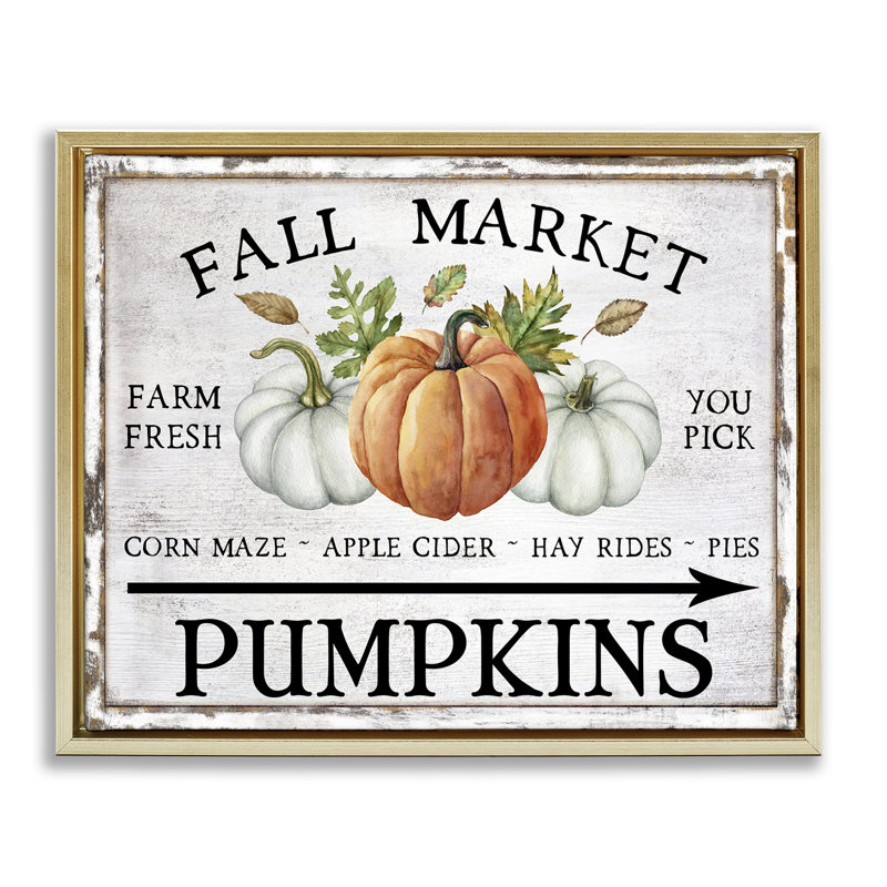 «Fall Market Pumpkins», art mural encadré flottant doré par Creatif Belle, H 25 po x l 31 po, Cadre flottant métallique doré