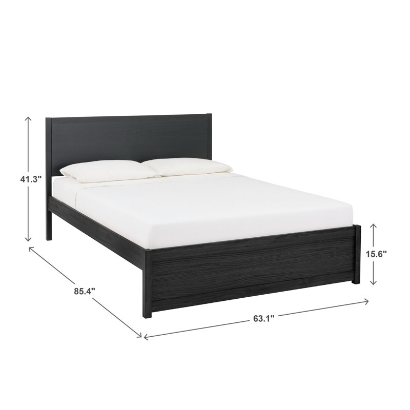 Luling Wood Finish Panel Platform Bed - Solid Panel Headboard, Walnut, Queen, Black