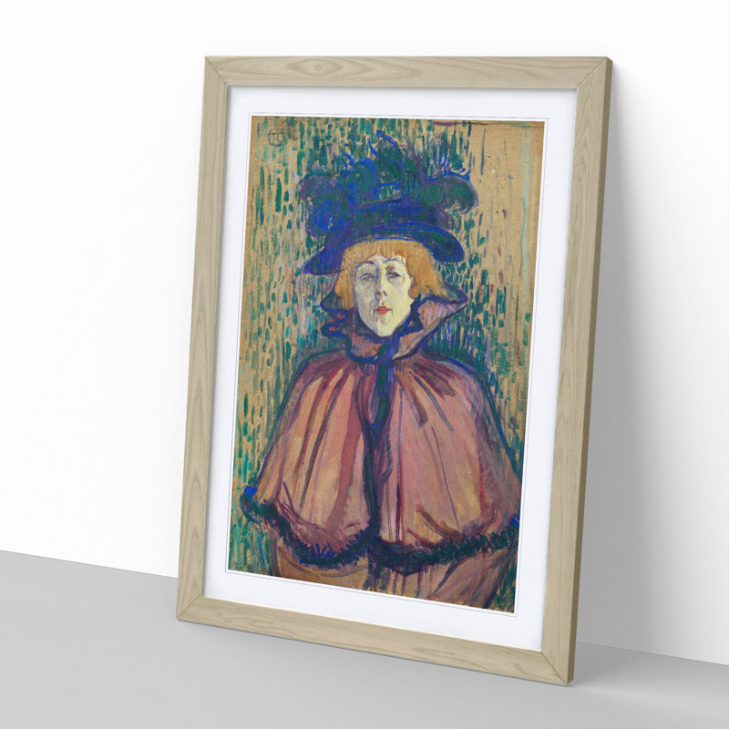 Jane Avril Portrait by Henri de Toulouse-Lautrec - Picture Frame Painting, 48cm H x 36cm W x 2cm D, Oak