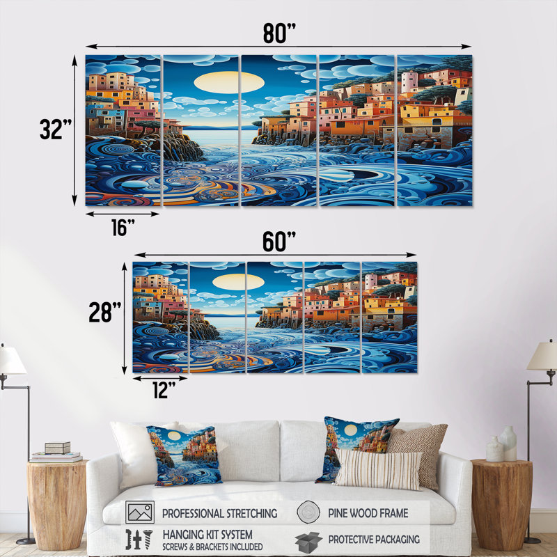 Roundtree - River, art mural pour le salon, 5 pièces, H 28 po x l 60 po
