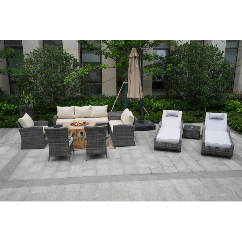 Ensemble de conversation avec coussins pour 10 personnes Brandy Wicker / Rattan, Beige / gris clair, gris