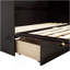 Grand lit escamotable, armoire-lit en bois de pin avec centrale électrique et panneau de décoration en rotin, espresso