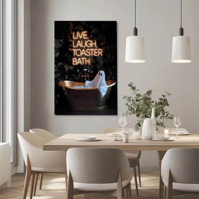 1 pièce, reproduction d'art sur toile encadrée baignoire fantôme, enseigne au néon, fond plante sombre, art décoratif de style gothique, parfait pour la décoration de la pièce salon chambre bureau cuisine salle de bain décor à la maison, cadeau idéal pour la décoration murale, plat 2d