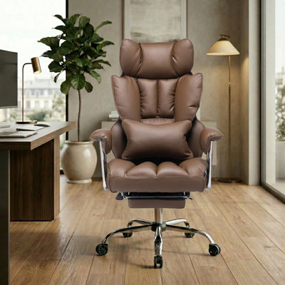 Heavy Duty 400 Lbs High Back Ergonomic Executive Chair With Retractable Footrest, Brown