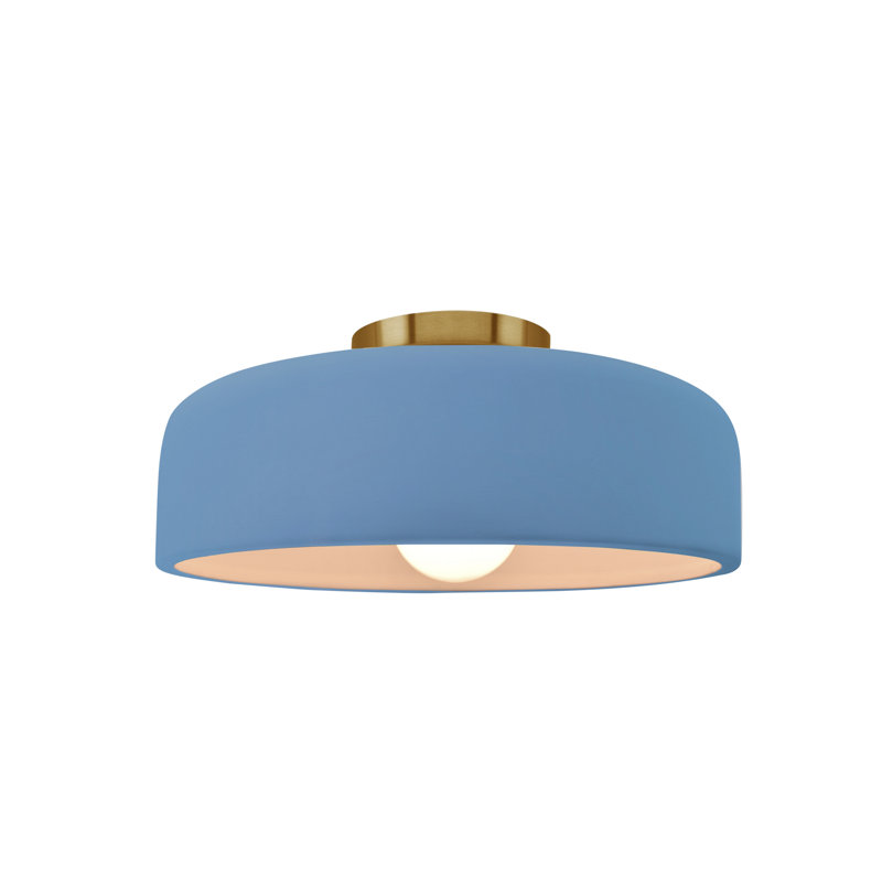 Plafonnier semi-encastré en céramique Dottie, Bleu ciel, Laiton brossé, H 6 po x l 10 po x P 10 po