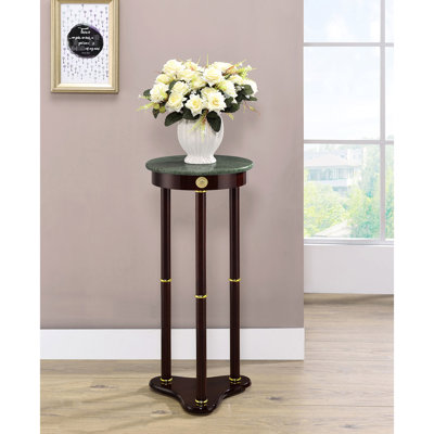Table d'appoint ronde avec finition pour plantes - surface sécuritaire et polyvalente pour votre collection de plantes, 27,5 po de hauteur, 12 po de profondeur, bois massif + décor élégant, marbre