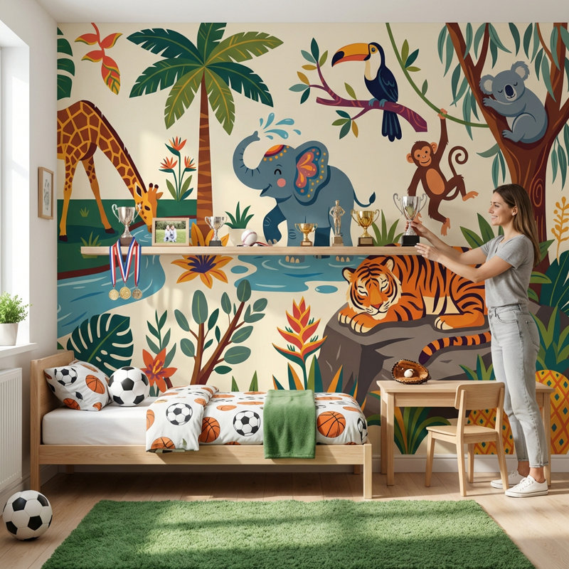 Papier peint animaux tropicaux, jungle tropicale, 120 po x 96 po, Texturé non collé