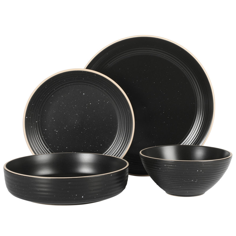 Gibson Home Stoneware Dinnerware Set - Service for 4, Black