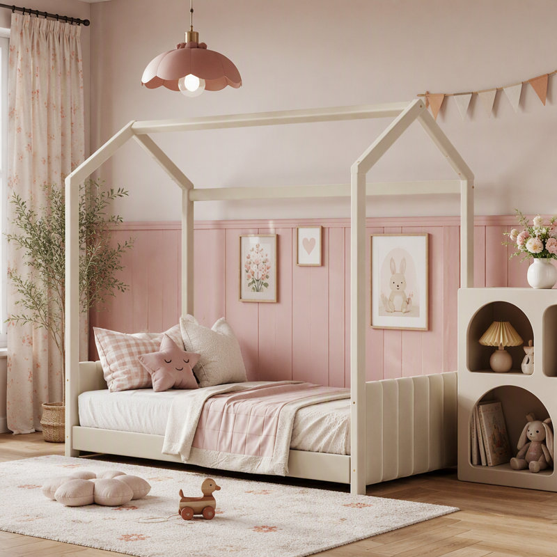 Lit simple en velours beige, Twin