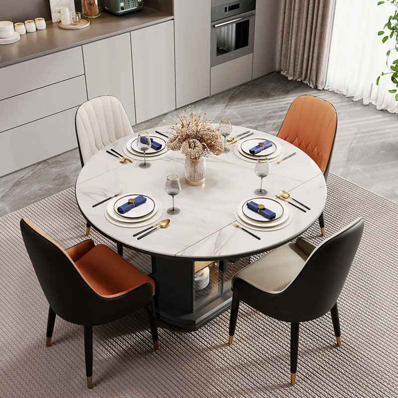Modern Extendable Round Dining Table For, 29.50”H x 47.42”L x 47.42”W