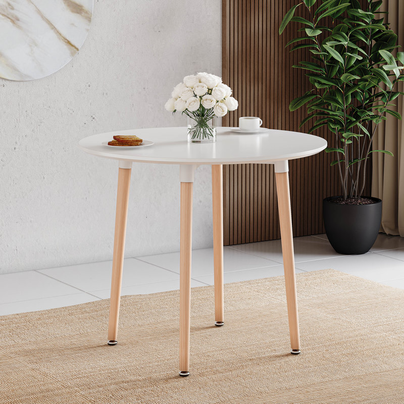 Triston Beech Round Solid Wood Base Dining Table, White