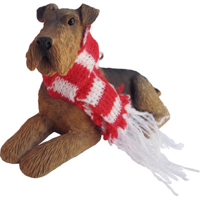  Ornement pour chien de Noël Airedale Terrier dans une pose festive des Fêtes