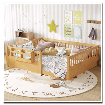 Queen Floor bed with Heightened Fence and bookshelf